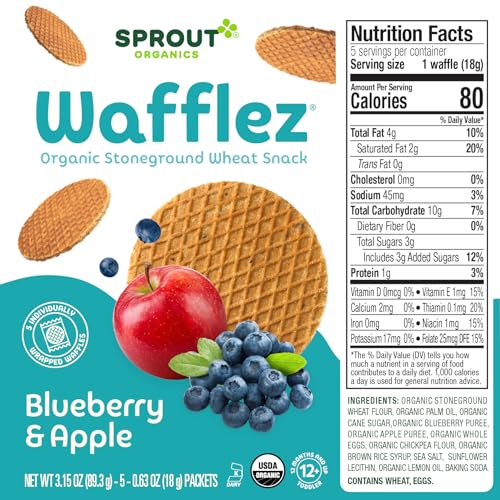 Sprout Organic Wafflez, Blueberry Apple, 0.63 Oz, 5 Ct