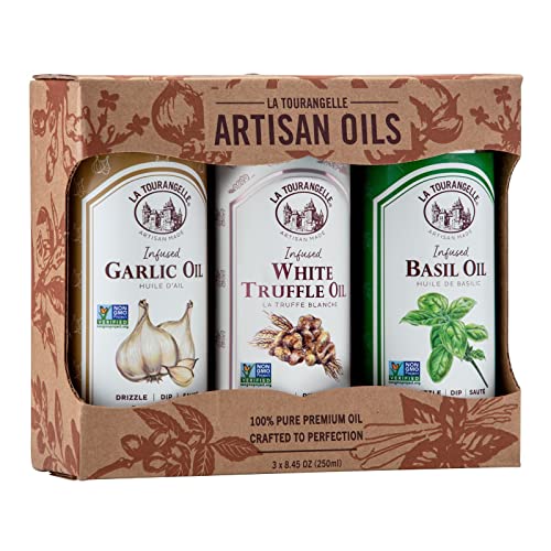 La Tourangelle, Infused Trio of Oils - Basil Oil, Garlic Oil, White Truffle Oil, 8.45 fl oz (Set of 3)