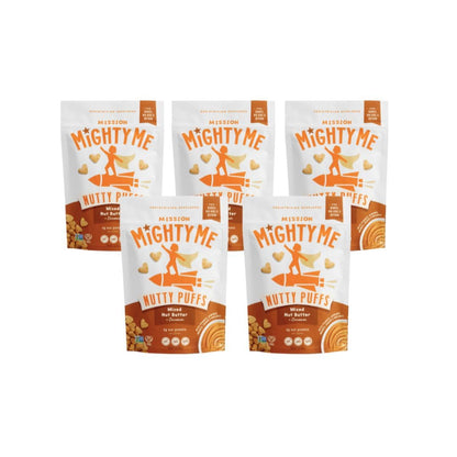 Mission Mighty Me Nutty Puffs Mixed Nut Butter Puffs for Babies + Kids - Pediatrician Developed - USDA Organic Peanut and Tree N