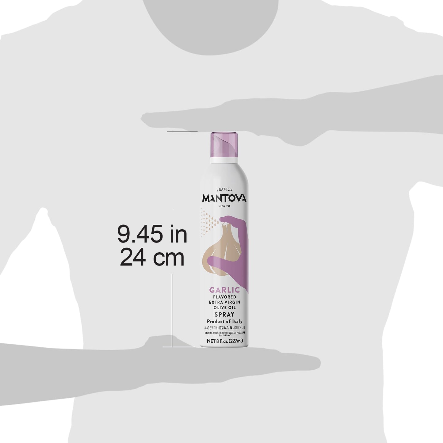 Mantova Extra Virgin Olive Oil Spray Garlic Flavored 8 oz. Spray Bottle - Manage Oil Amount - Great For Salads & Cooking
