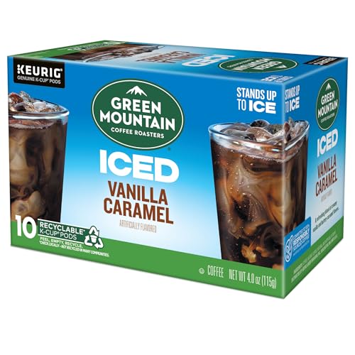 Green Mountain Coffee Roasters ICED Vanilla Caramel  Single Serve Keurig K-Cup Pods  Flavored Iced Coffee  60 Count (6 Packs of 10)