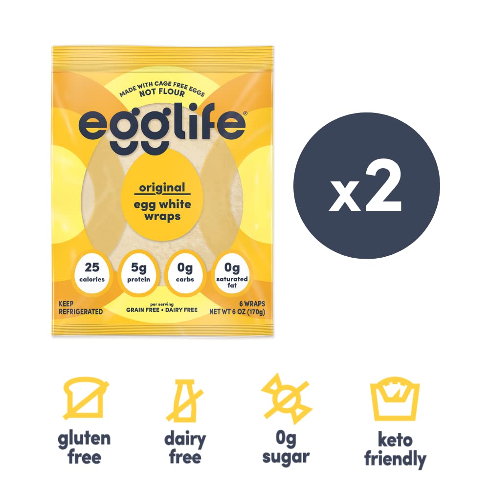 egglife Egg White Wraps, Original, Gluten Free, Dairy Free, Keto, Paleo, 12 Total Wraps (2 - 6 Packs), Low Carb, Protein Packed
