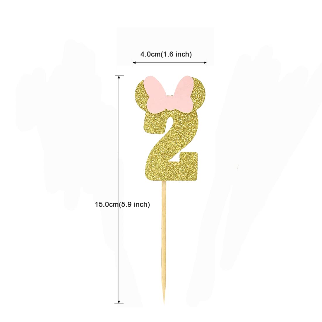 Morndew 24 Pcs Gold Pink Glitter Number 2 Cupcake Toppers For Baby Girl Second Birthday Party Wedding Party Decorations