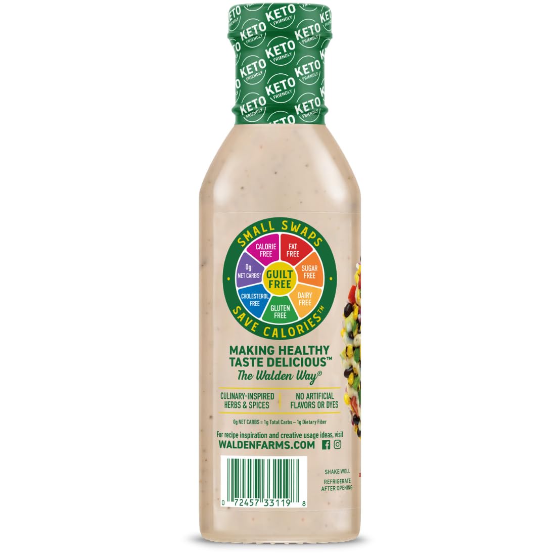 Walden Farms Chipotle Ranch Dressing - Calorie-Free, Gluten-Free, Low Carb, Keto-Friendly, Sugar-Free, Fat-Free, Dairy-Free Smok