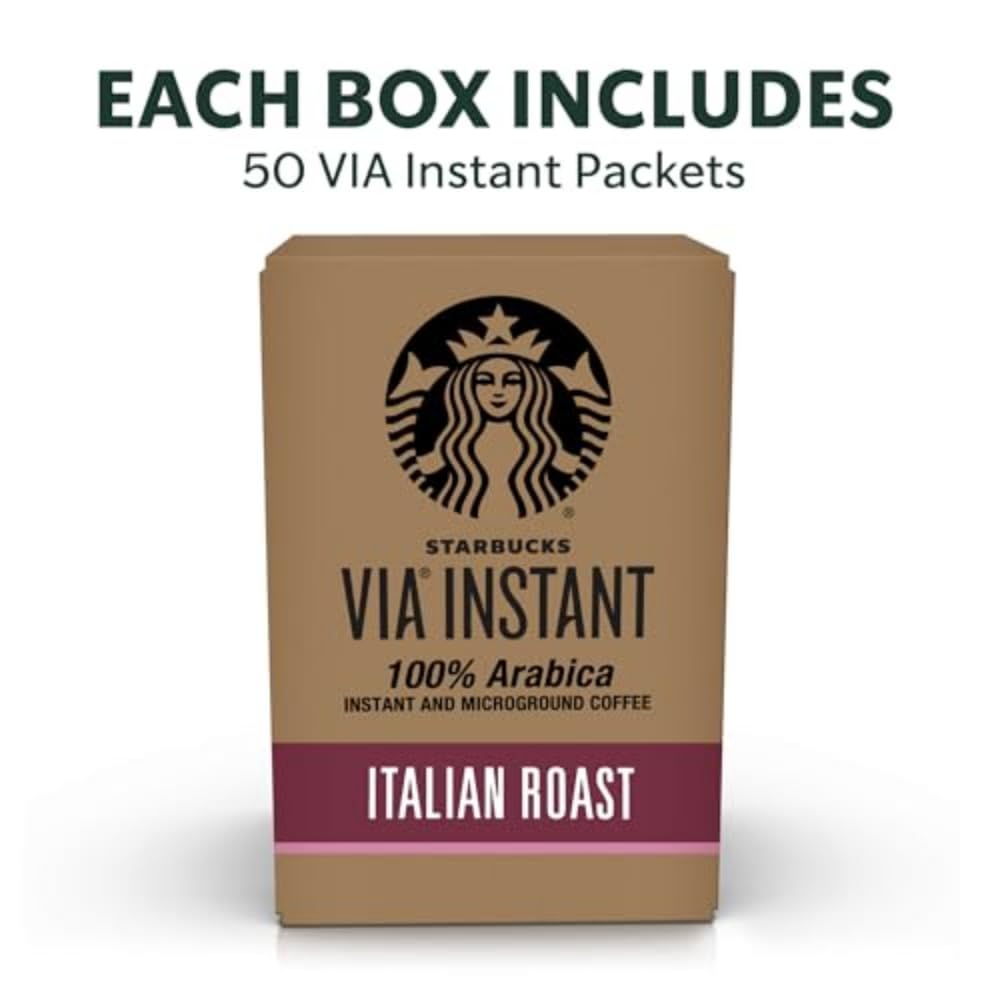Starbucks VIA Instant Coffee, Dark Roast Italian Roast, 100% Arabica, 50 Packets (0.11 Ounce Each)