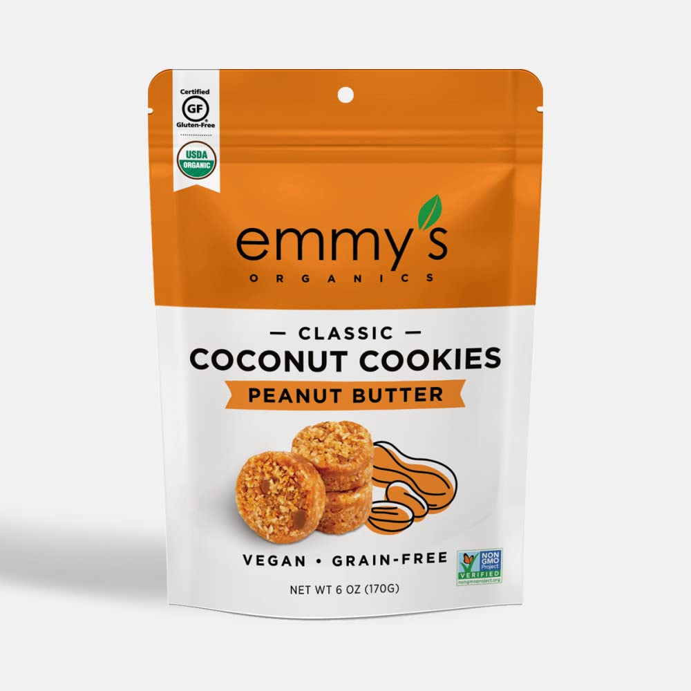 Emmys Organics, Coconut Cookies - Peanut Butter, 6 oz (Pack of 2) | Gluten-Free Organic Cookies, Vegan, Paleo-Friendly