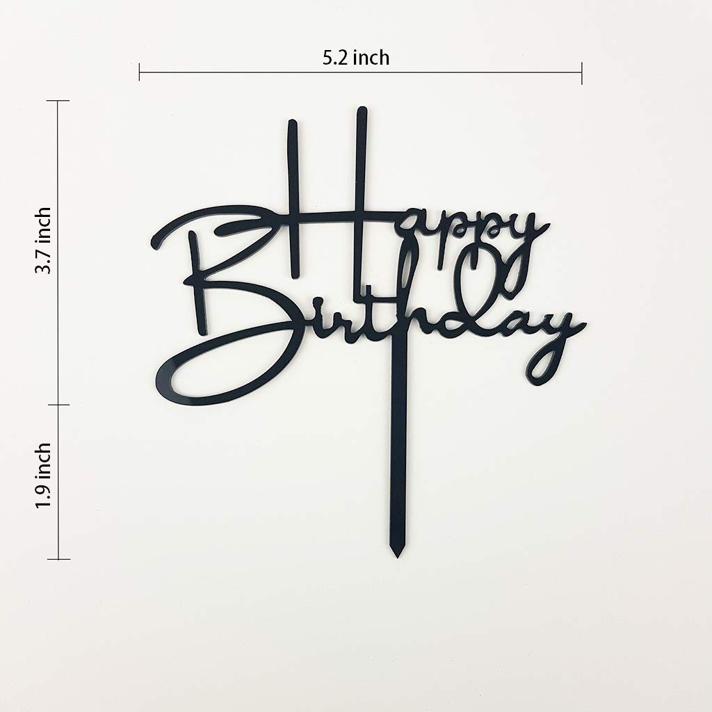 Happy Birthday Cake Topper For Birthday Party Decorations (Black Acrylic)