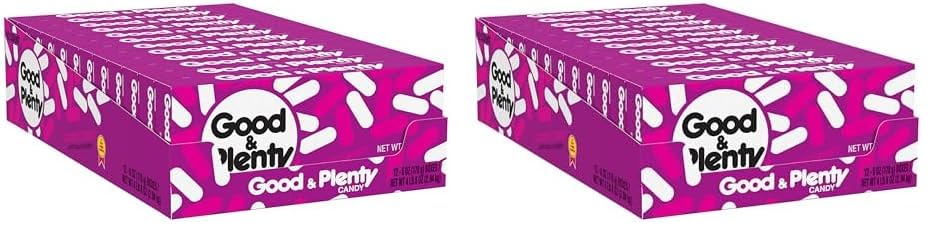 GOOD & PLENTY Licorice Fat Free, Candy Boxes, 6 oz (12 Count) (Pack of 2)