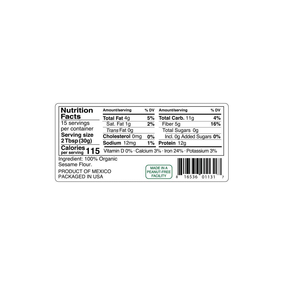 Kevala Organic Sesame Flour - Gluten Free, Vegan, Raw Unhulled Seeds - 16 oz