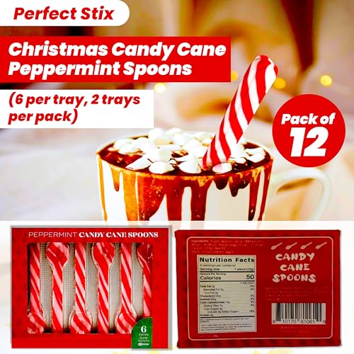 Perfect Stix Christmas Candy Cane Peppermint Spoonz.Edible Stirring Beverage Spoonz. Hot Chocolate Cocoa Tea Coffee Cocktail.Holiday Christmas Spoonz. Pack of 12 Spoonz.