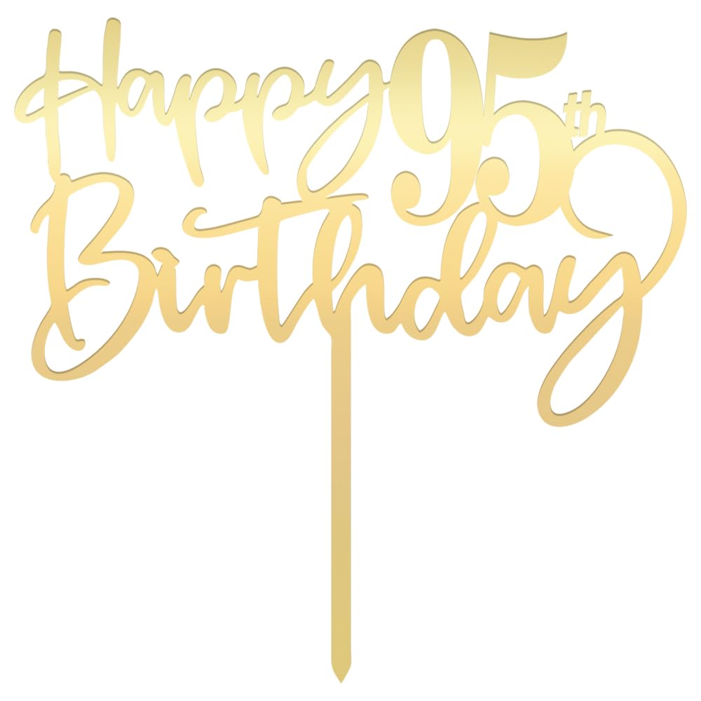 Happy 95Th Birthday Cake Topper - Mirrored Gold Acrylic, Durable Party Cake Decoration