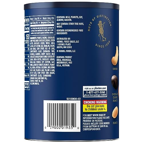 PLANTERS Holiday Nut Crunch Mix with Peanuts  Raisins  Chocolate Covered Peanuts  Almonds  Cashews  Cranberries  Holiday Snack  Party Nut Mix  21oz Canister
