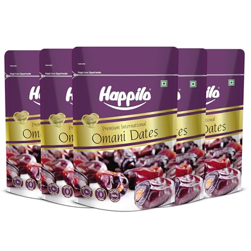Happilo Top-Grade International Omani Dates 250G (Pack Of 5)  Fresh And Soft Dry Fruit  Rich In Fiber  Iron And Vitamin