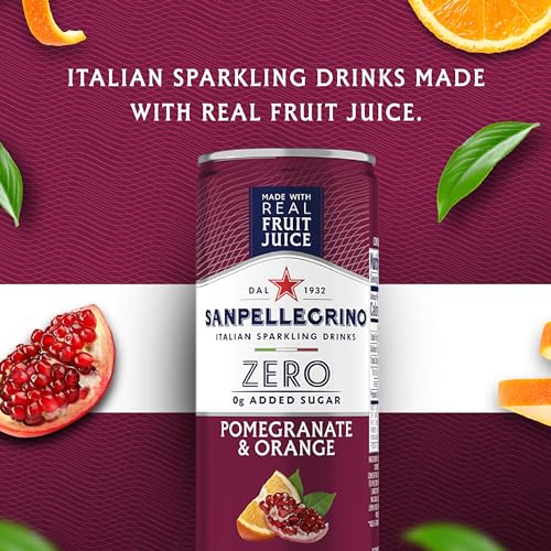 Sanpellegrino Zero Grams Added Sugar Italian Sparkling Drinks Pomegranate Orange, Sparkling Pomegranate Orange Beverage 24 Pack