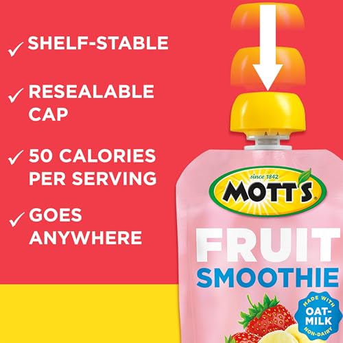 Motts Fruit Smoothies Strawberry Banana, 4.2 oz clear pouches, 8 Pack, Non-dairy, Made With Oatmilk, Made With Real Fruit, Good