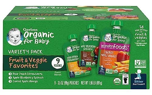 Gerber 2Nd Foods Organic For Baby Puree Blend Pouches Variety Pack, Fruit & Veggie Favorites (Variety)