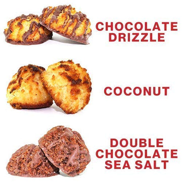 Jennies Organic Coconut Macaroons Variety Pack, 5.25oz | Coconut, Chocolate Drizzle, Double Chocolate Sea Salt | Peanut Free | D