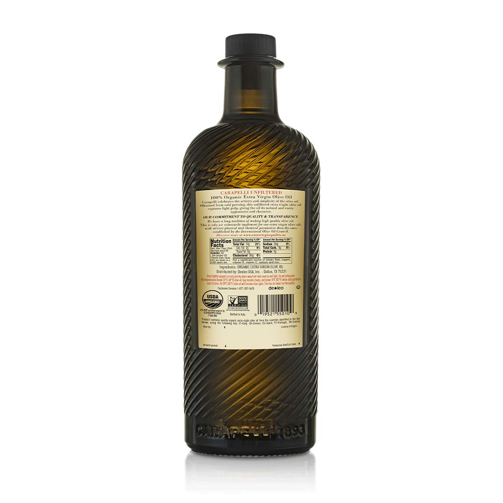 Carapelli - Unfiltered Organic Extra Virgin Olive Oil: First Cold-Pressed Evoo - 33.8 Fluid Ounces (1 Liter)