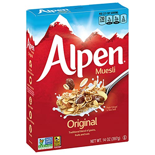 Alpen Muesli Original Cereal, Heart Healthy Cereal With Wheat Flakes, Rolled Oats, Nuts And Raisins, Non-Gmo Project Verified, 14 Oz Box (Pack Of 1)