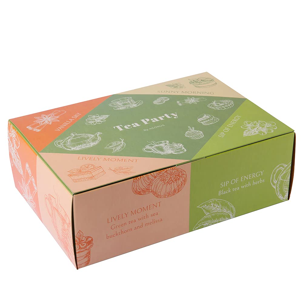 ACORUS Tea Party with 4 Different Flavors | Tea Set | 40 Count Natural Rooibos, Black Tea, Green Tea Packs with Beautiful Gift B