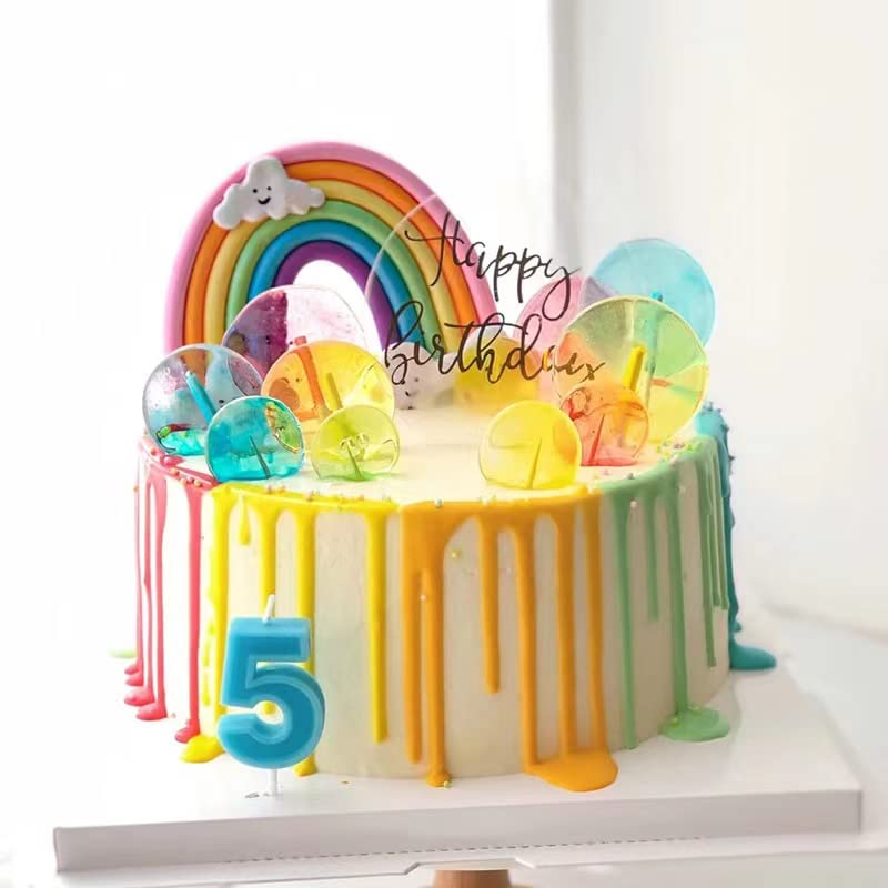 Rainbow Cloud Cake Topper, Colorful Rainbow Soft Pottery Cake Cupcake Topper Happy Birthday Decorations Cake Toppers Party Props