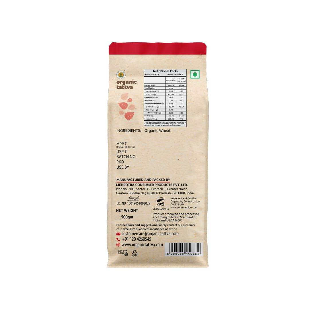 Organic Tattva, Organic Wheat Dalia/Daliya, 500G