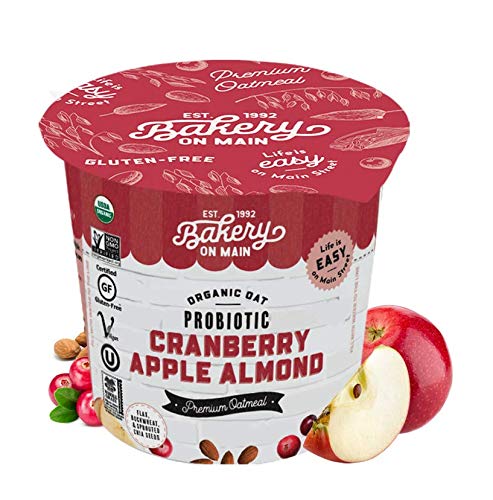 Bakery On Main Oatmeal Cups, Usda Organic, Gluten-Free, Vegan & Non Gmo, Probiotic - Cranberry Apple Almond, 1.9Oz (Pack Of 12)