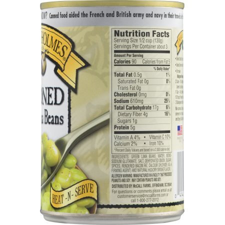 Margaret Holmes, Medium Seasoned Green Lima Beans, 15Oz Can (Pack Of 6)