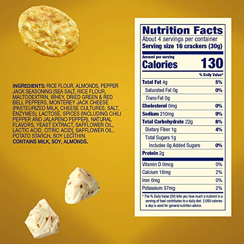Blue Diamond Almonds Nut Thins Cracker Crisps, Pepper Jack Cheese, 4.25 oz (Pack of 6)