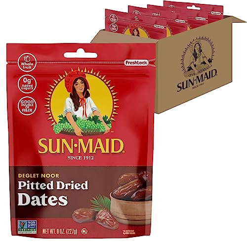 Sun-Maid Deglet Noor Pitted Dried Dates - (4 Pack) 8 Oz Resealable Bag - Pitted Deglet Noor Dates Dried Fruit Snack For Lunches, Snacks, And Natural Sweeteners