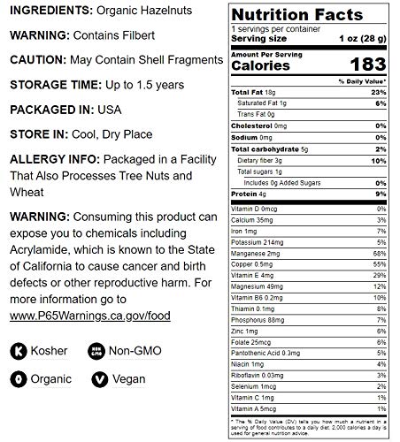 Food to Live Organic Blanched Roasted Hazelnuts, 2 Pounds - Non-GMO, Dry Roasted Filberts, No Skin, Whole Nuts, Unsalted, Kosher