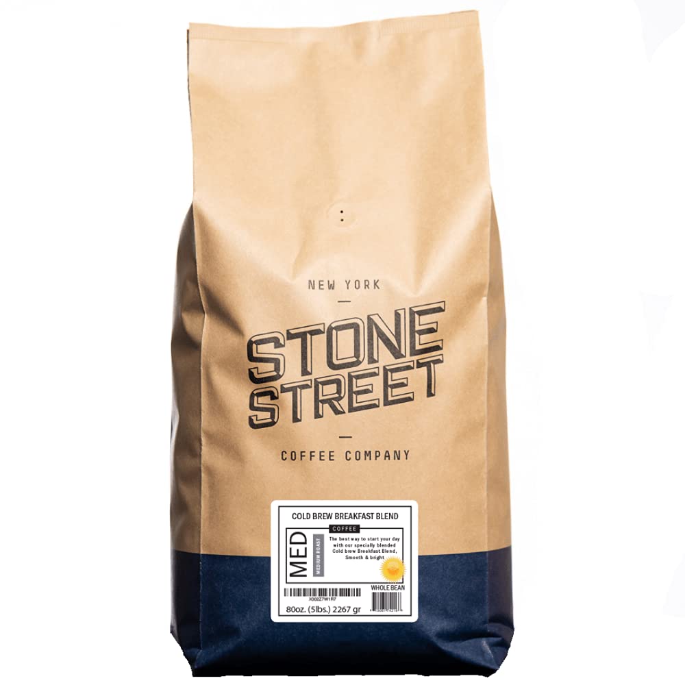Stone Street Cold Brew Coffee Beans, Breakfast Blend, Low Acid, 100% Arabica, Medium Roast, 5 LB Whole Bean