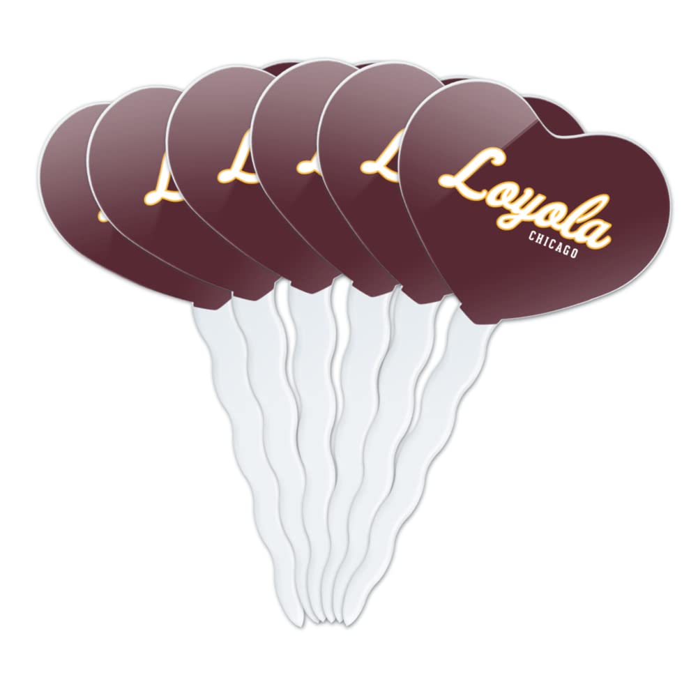 GRAPHICS & MORE Cupcake Picks Set of 6, Acrylic, Heart Design, Loyola University Chicago, One Size