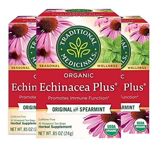 Traditional Medicinals Organic Echinacea Plus with Spearmint Herbal Tea, Promotes Immune Function, (Pack of 3) - 48 Tea Bags Tot