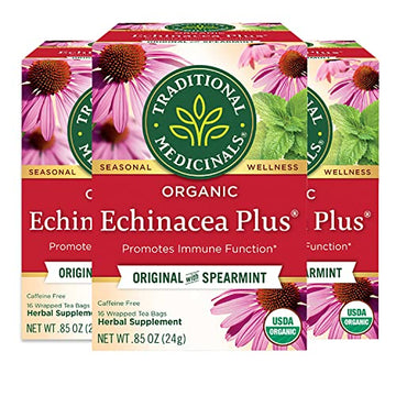 Traditional Medicinals Organic Echinacea Plus with Spearmint Herbal Tea, Promotes Immune Function, (Pack of 3) - 48 Tea Bags Tot