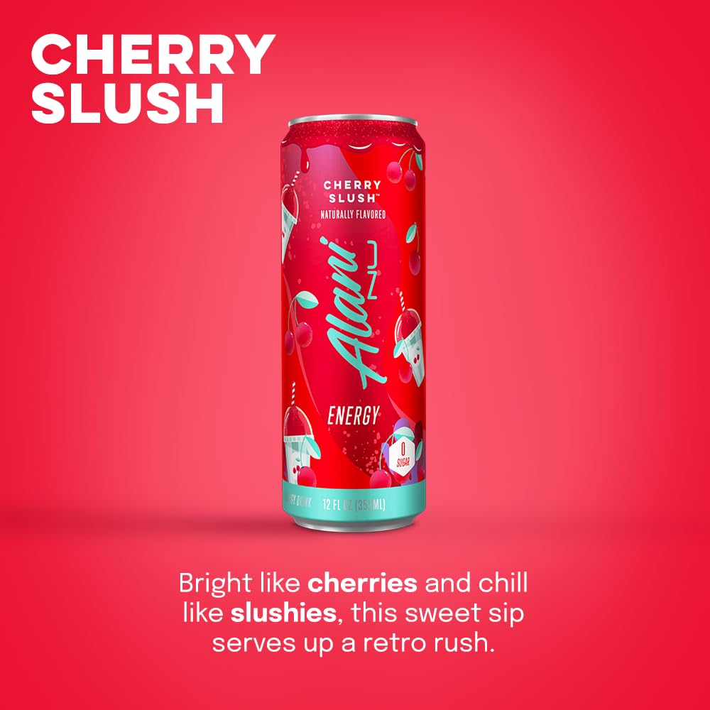 Alani Nu Cherry Slush Energy Drink - Sugar Free, Low Calorie, 200mg Caffeine, 12 Pack, 12 Fl Oz Cans