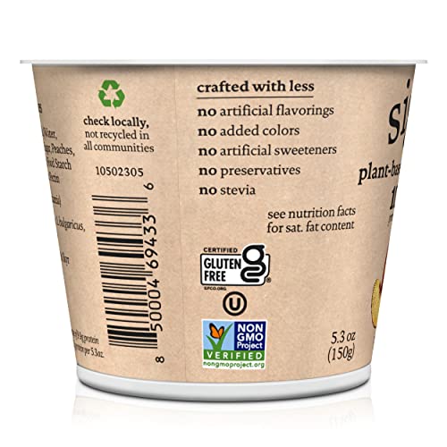 siggis Plant-Based Coconut Blend, Peach, 5.3 oz. Cup - Single Serving Dairy Free Snack, More Protein Than Sugar