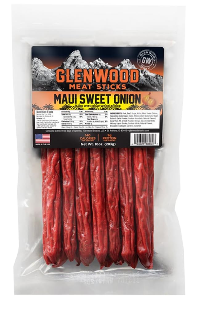 Glenwood Snacks Meat Sticks, High Protein, Maui Sweet Onion, 10 Ounce