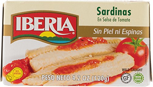 Iberia Skinless & Boneless Sardines In Tomato, 4.2 Ounce (Pack Of 12) Gluten Free, Non Gmo, Moist And Tender Low-Carb, Convenient Superfood