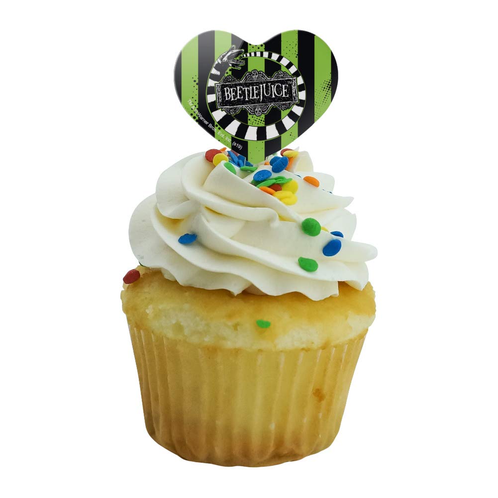 GRAPHICS & MORE Cupcake Picks Set of 6, Beetlejuice Heart Decoration, Multi, 1.6x3.2 inches, Model CUPCAKE.HEART.WBGAM015