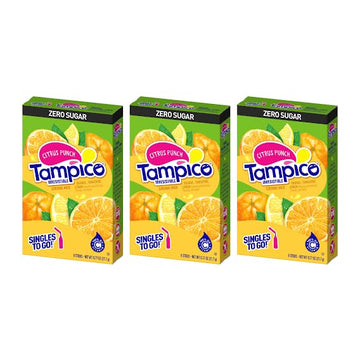 SINGLES TO GO! Tampico Drink Mix Packets, Citrus Punch, Zero Sugar, Low Calorie, 100% DV of Vitamin C per Serving, Convenient, O