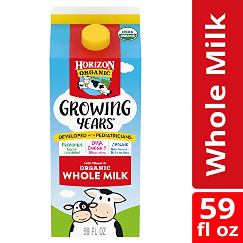 Horizon Organic Growing Years Whole Milk, High Vitamin D Organic Milk for Growing Kids with DHA Omega-3, Choline, and Prebiotics