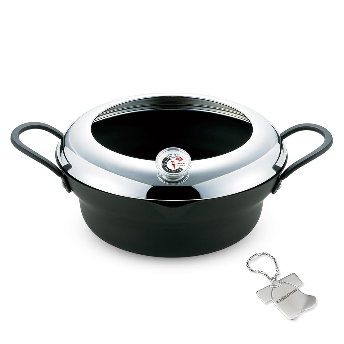 J-kitchens Tempura Pot with Thermometer, 9.4 inches (24 cm), Induction Compatible, Gas, Made in Japan, Original Tag Included