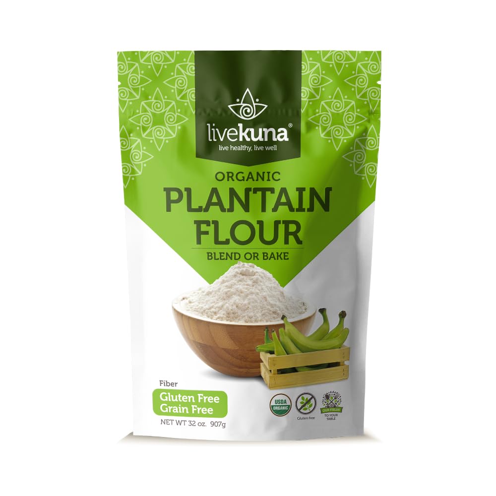 LiveKuna Organic Plantain Flour - Gluten Free All Purpose Flour Alternative For Baking & Cooking Recipes - Grain Free Vegan Plan
