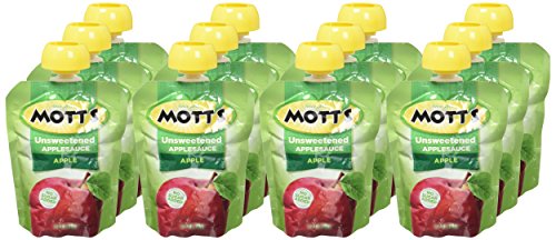 Mott s No Sugar Added Applesauce, 3.2 oz clear pouches, 12 Count (Pack of 8)