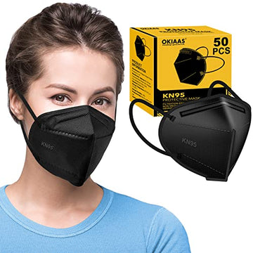 Okiaas 50 Pack Kn95 Face Mask, 5-Layer Masks Disposable Kn95 Black,Face Protection Against Pm2.5, Dust, Pollen And Haze, For Wom