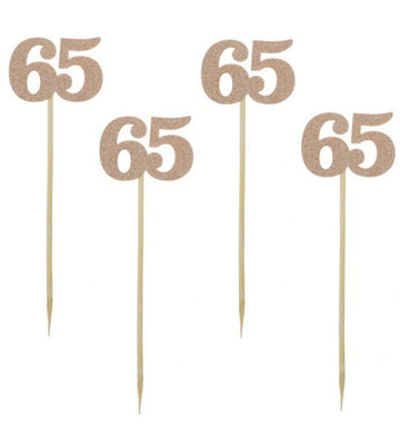 Glitter Rose Gold 65th Birthday Party Cupcake Toppers. 24 Pack Number'' 65'' Cupcake Toppers