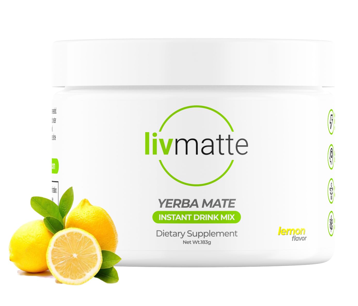 LIV MATTE Yerba Mate Instant Tea Powder, Sugar-Free Drink Mix, 6.35 Ounce, Lemon Flavor