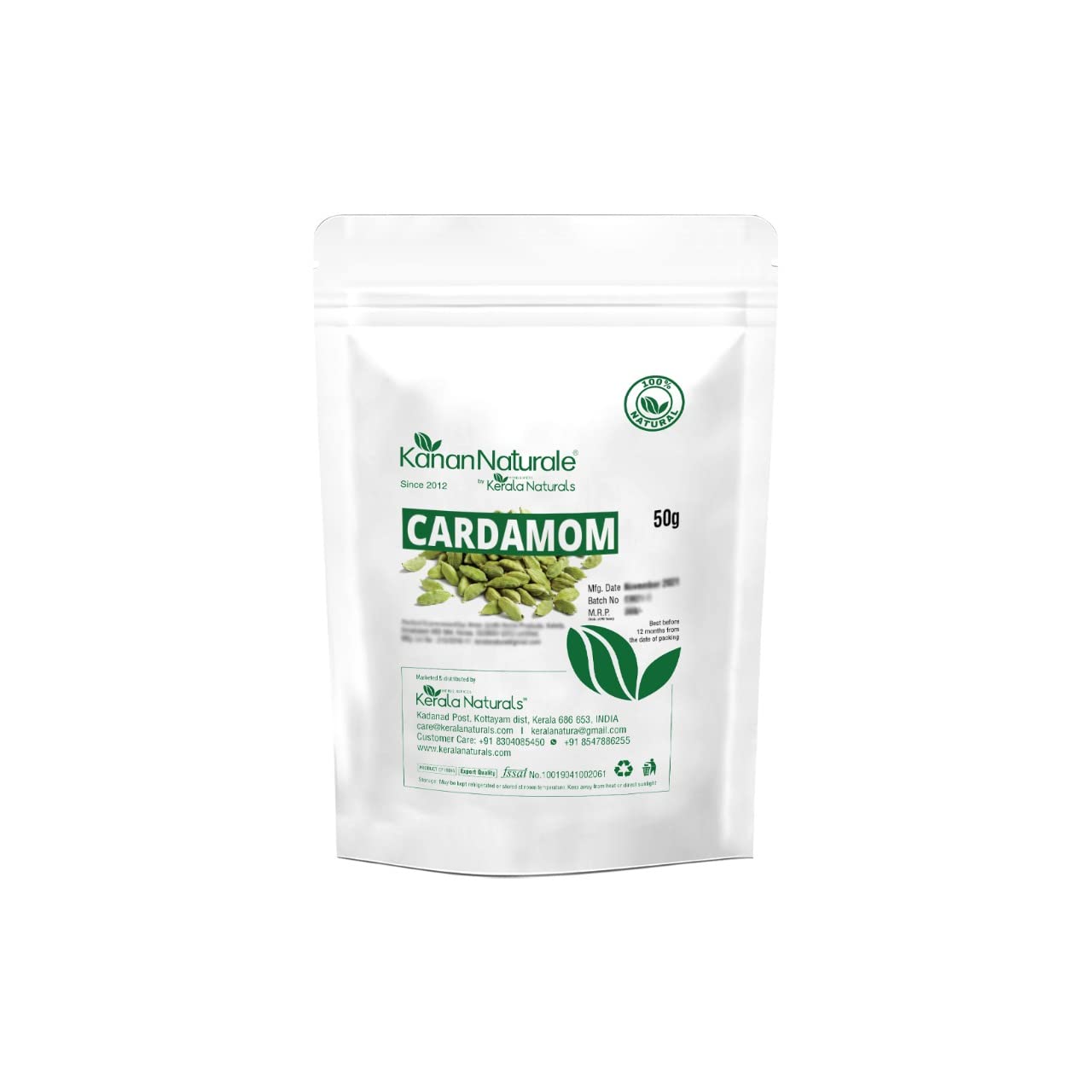 Kerala Naturals Cardamom Pods Indian Whole Cardamom 50Gm