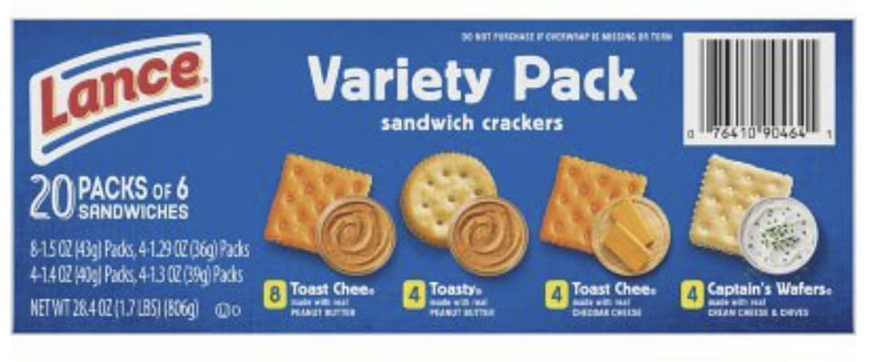 Lance Sandwich Crackers, Variety Pack (1.41 oz., 40 ct.) (2 packs of 20)
